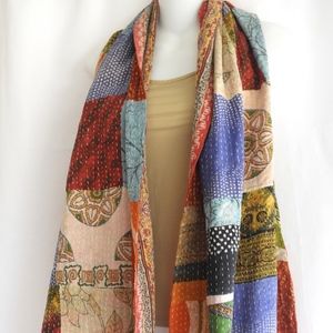 Vibrant Boho Patchwork Kantha Sari Scarf